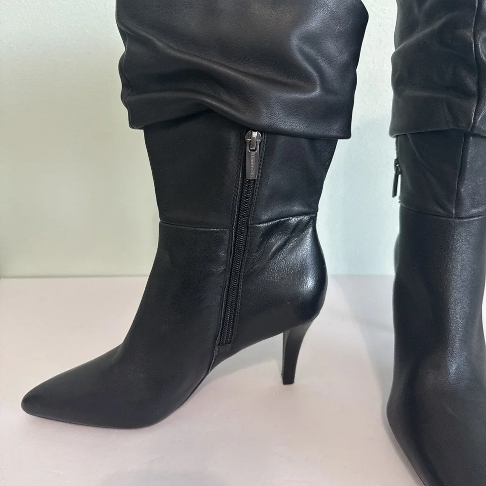 Vince Camuto Black Leather Heeled Boots Slouchy Stiletto Heel Womens 8 - Picture 4 of 7